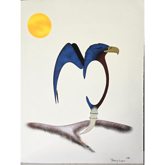Original Tracy Loyie Cree Indigenous Painting Surrealist Eagle Bird Landscape - Picture 2 of 8